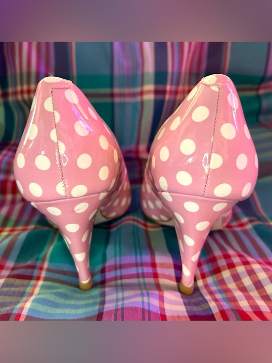 Jeffrey Campbell Veronique Pink, White Polka Dot Patent Leather Pumps, Size 6.5 - Picture 7 of 13